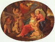 Heilige Familie mit Engeln, Oval Poussin